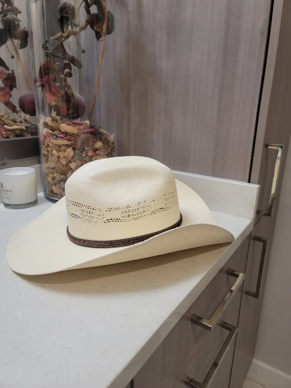 Conner Handmade Hats Beige Straw Cowboy Hat Western Concho Band L
